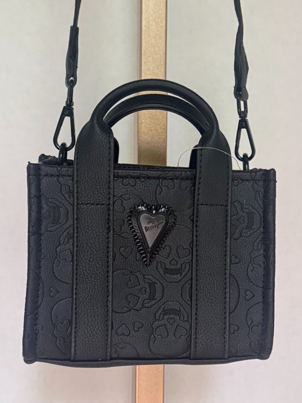 Betsey Johnson Skullicious Small Skull Tote Black Skull Print Straps